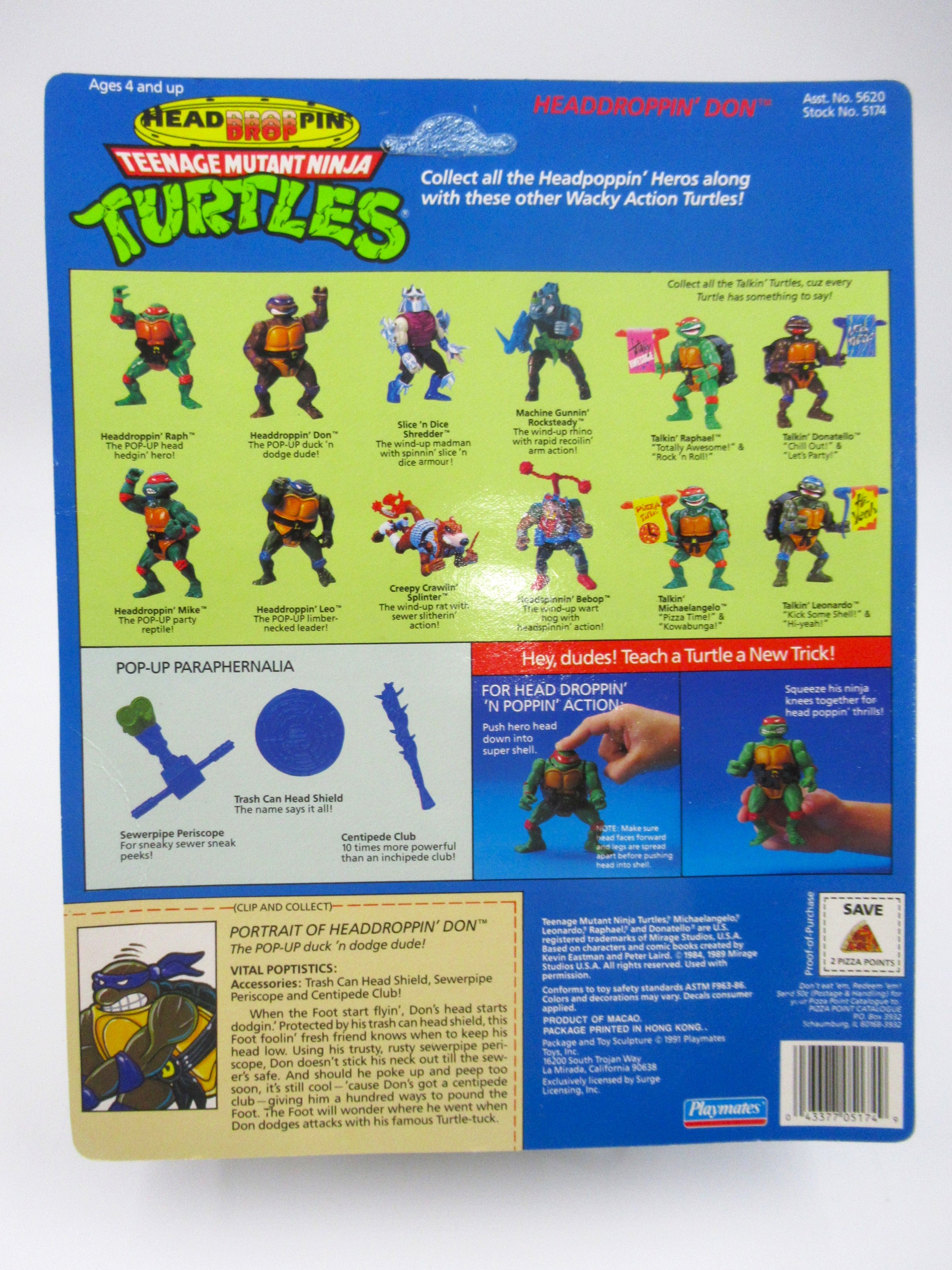 Teenage Mutant Ninja Turtles Headdroppin' TMNTs Set of 4 - Playmates (1991)